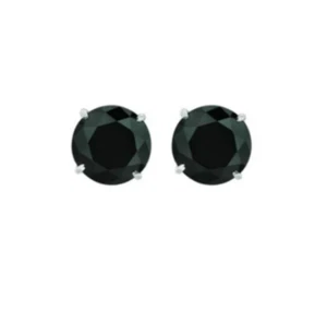 14K Pure Solid Light Prong Martini Set Earrings| Black Round Solitaire Cut Studs - Picture 1 of 7