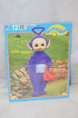 Vintage Teletubbies Tinky Winky Frame Tray Puzzle 1998 12pc Purse MB Sealed NEW - Image 1 of 4
