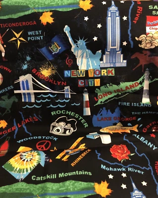 NY State Icons Symbols Toss on Black by Timeless Treasures #NY-C8333 BTFE PLUS - Image 1 of 4