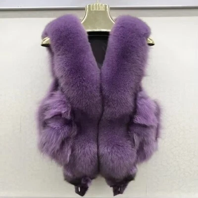 女士豪华真毛皮背心柔软毛皮无袖夹克温暖真毛皮马甲 — 第 1/4 张图片