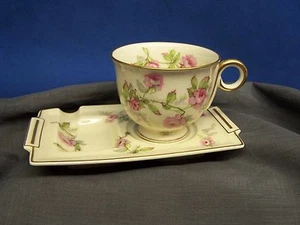 THEODORE HAVILAND ESPRESSOTASSE MIT FUSS & UNTERTASSE/ASCHENBECHER FLORALES DESIGN - Bild 1 von 8
