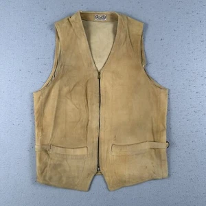 Vintage 40s Briar Club Suede Vest Small Brown Leather Talon Zip Hunting Workwear - Picture 1 of 20