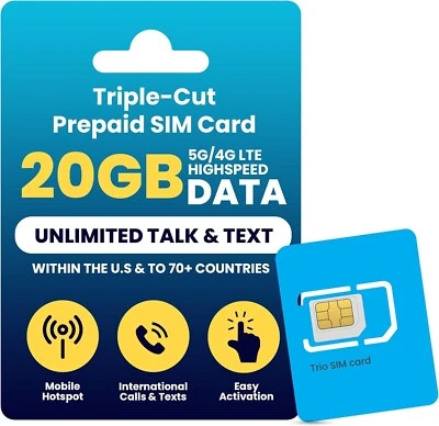 H2O Wireless SIM Plan U.S.A. Unlimited Talk Text & Data 20GB 4G/5G + 5GB Hotspot - Image 1 of 4