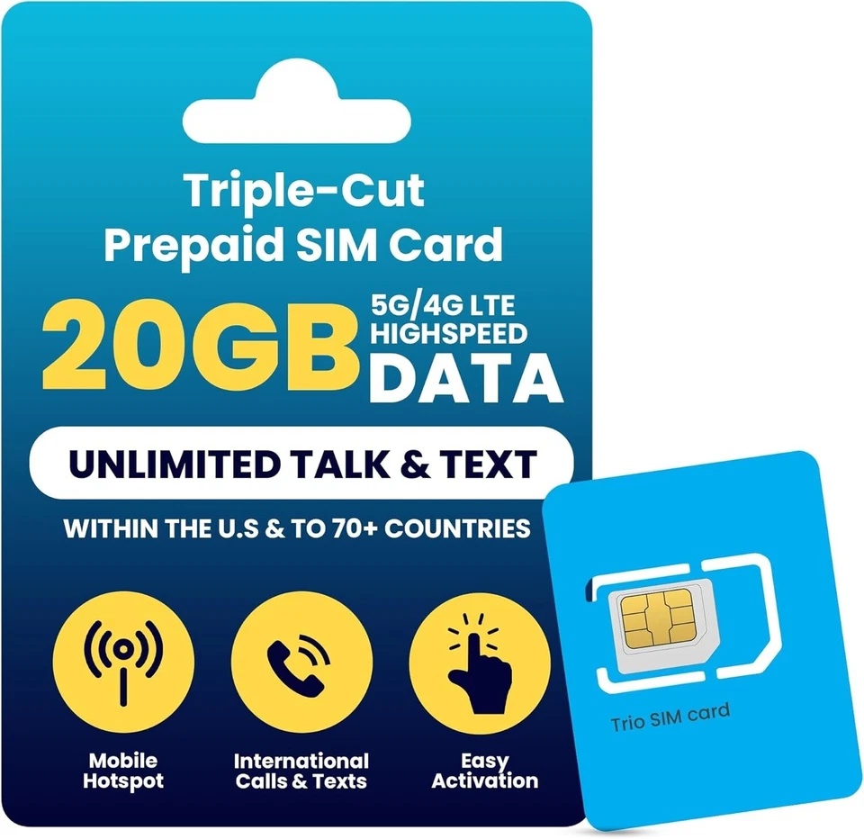 H2O Wireless SIM Plan U.S.A. Unlimited Talk Text & Data 20GB 4G/5G + 5GB Hotspot - Image 1 of 4