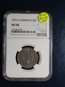 1951G GERMANY TWO MARK NGC AU58 2M Coin PRICED TO SELL NOW! - Picture 1 of 4