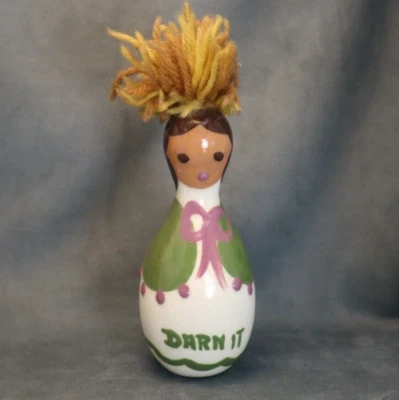 Vintage Cleminson Pottery Darner "Darn It" Figural Girl - Image 1 of 4