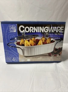Corningware French White 4 Pc Set 2.5 Qt Oval Dish W/ Lids & Cradle New In Box - Picture 1 of 6