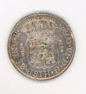 Spain España Peru 1759 Lima JM 2 Reales Fer VI KM 53 0bverse center weld - Picture 1 of 2