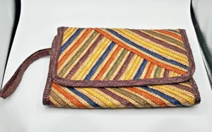 Vintage Tianjin Straw Wicker Woven Clutch Purse Bag Handbag Boho Multicolor! - Picture 1 of 6