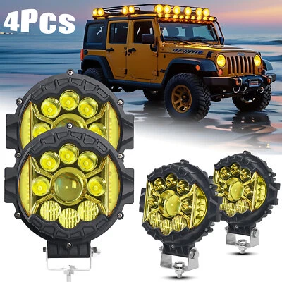 4x Round 7" LED Work Light Bar Amber Fog Pods For Jeep Wrangler JK TJ CJ7 J10 JT - Image 1 of 4