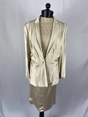 Donna Karan Size 14 Cream Satin Vintage Evening Jacket And Skirt - Image 1 of 4