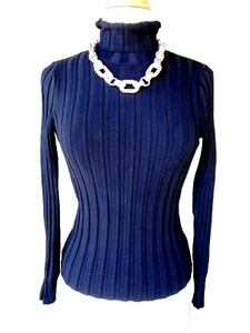 $178 LAUNDRY Shelli Segal Black Athleisure Ribbed Sweater Top Fitted Normcore  S - Picture 1 of 5