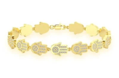 14K Gold Hamsa Hand Diamond Bracelet - Luxury Hip-Hop Statement Jewelry for USA - Image 1 of 4