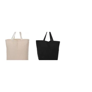 Borsa tote tre tasche in tela nera o naturale 16" x 18" x 6" nuova - Foto 1 di 3