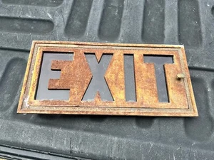 Vintage glass & cast metal EXIT sign defunct hospital 15.25 x 7.25” orig Glass - Picture 1 of 11