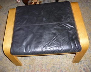 IKEA Poang footstool, black leather, birch frame - Picture 1 of 6