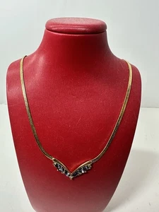 Avon Gold Tone Metal Blue White Crystal Womens Pendant Snake Chain Necklace 18” - Picture 1 of 6