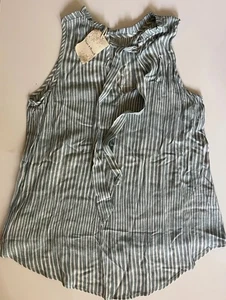 Nuevo con etiquetas Camisa sin mangas a rayas verde blanco con cuello en V con dobladillo e hilo - Imagen 1 de 4