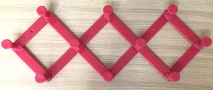 Vintage 10 Peg Accordion Expandable Wall Rack Red Plastic Hooks - Picture 1 of 4
