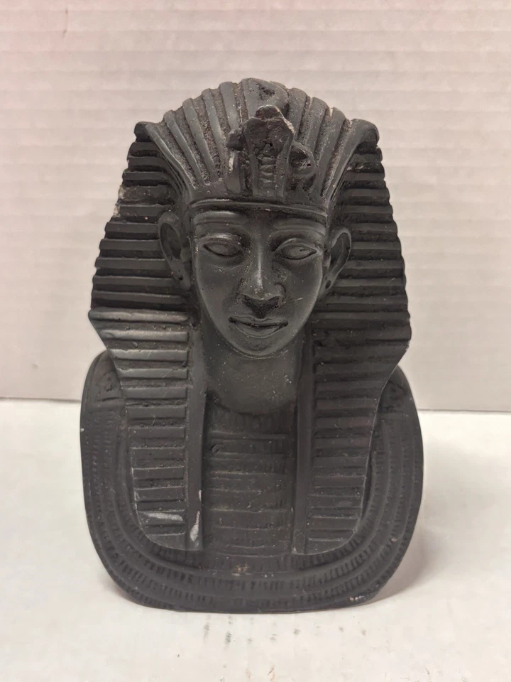 Busto de Tutankamón Estilo Egipcio Estatuilla Faraón Decoración Pequeña Negra Rústica 6 pulgadas Foto 1 de 4