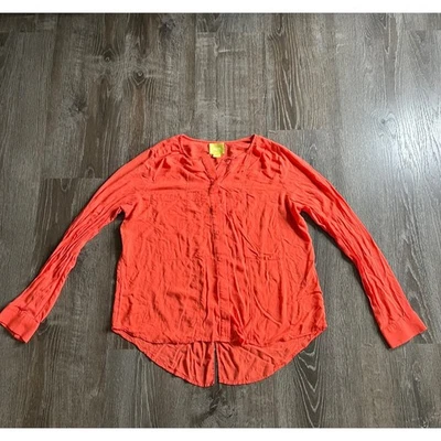 Maeve Anthropologie Coral Orange Split Back Long Sleeve Blouse Top - Image 1 of 4