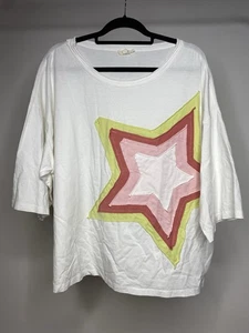 Staffelei Damen Large Star Patched Oversized Tee T-Shirt weiß Baumwolle Boho Relaxed - Bild 1 von 5