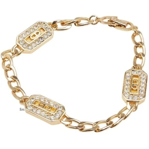 Dior CHRISTIAN DIOR Bracelet Bangle Chain AUTH Logo Vintage Rhinestone Gold CD - Picture 1 of 7