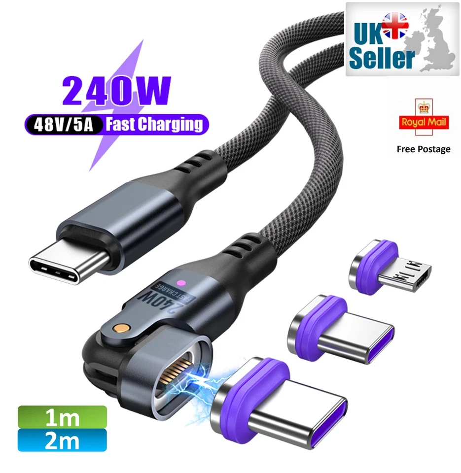 ⚡3 in 1 Magnetic Ultra Fast Charging USB C 5A 240W PD Type C Micro IOS ⚡ - Image 1 of 4