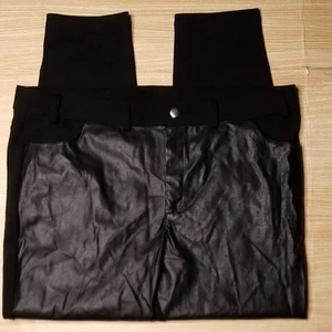 Ellos Womens Plus Black Faux Leather Front Knit Ankle Pants 20 - Picture 1 of 9