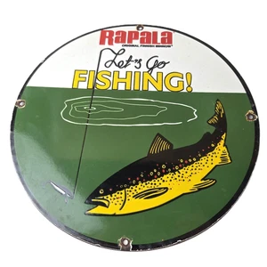 Vintage Rapala Angelköder Werbeschild - Porzellan Zapfsäule Tellerschild - Bild 1 von 14