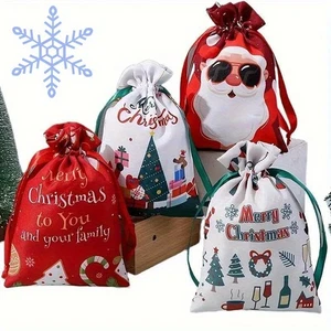 Bolsas de regalo con cordón de Navidad 4-12 piezas, bolsas de favores para Navidad y vacaciones y fiesta - Imagen 1 de 13