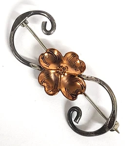 Vintage Stuart Silvester handgeschmiedet Sterlingsilber & Kupfer Hartriegel Blume Brosche Anstecknadel - Bild 1 von 7