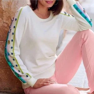 Rare Boston Proper M Gemma Embellished Sweatshirt | Jeweled Gems Pullover NWOT - Picture 1 of 8