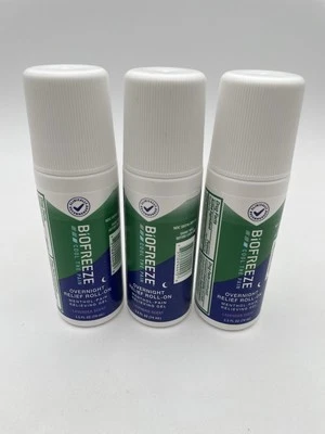 3 X Biofreeze Menthol Overnight Roll-On Pain Relieving Gel 2.5 FL OZ Exp 10/2026 - Image 1 of 4