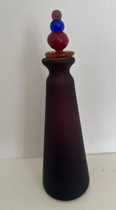 Amethyst satin glass perfume bottle/ Art Glass with glass beaded stopper 8” Tall - Picture 1 of 6