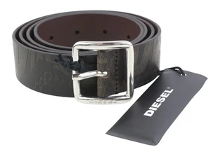 Cintura uomo DIESEL B-Billover 105 CM pelle marrone stampata tono argento fibbia logo - Foto 1 di 9