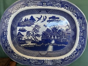 Antique Warranted Staffordshire Blue Willow Serving 16” Platter England - Picture 1 of 6