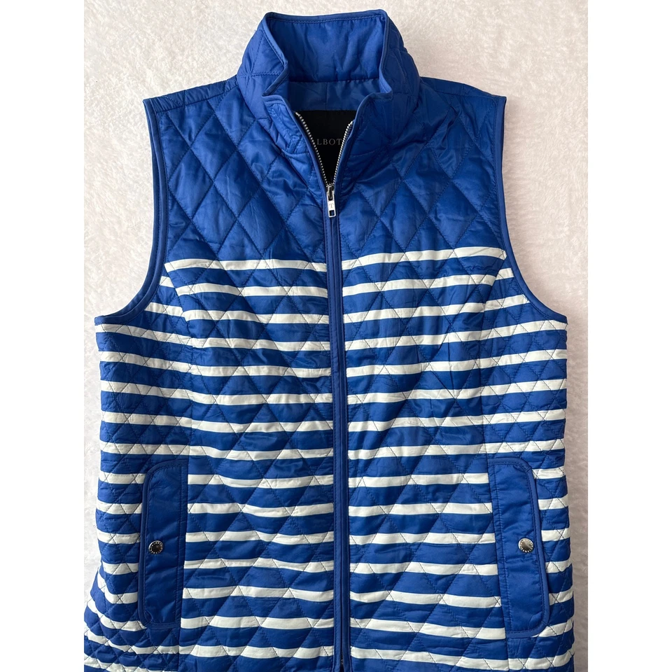 Chaleco acolchado Talbots acolchado ligero acolchado para mujer talla pequeña azul blanco punta cremallera completa  Foto 1 de 4