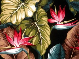 PAIR 82x52 Tropical Hawaiian Cotton Barkcloth Fabric Drapes ~Bird Paradise-Black - Picture 1 of 2