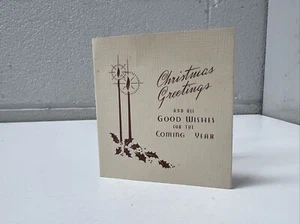 TARJETA DE NAVIDAD VINTAGE AÑOS 40 AÑOS NUEVOS FELIZ MEDIADOS DE SIGLO CAFÉ LILY OAKLEY - Imagen 1 de 2