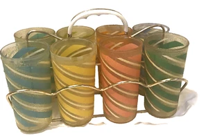 Vintage Mid-Century pastel swirled glasses (8) textured with Drink Carrier M43 - Picture 1 of 19