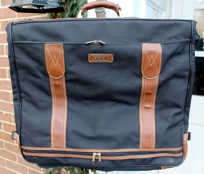 Delsey Large Hanging Black Suiter Garment Bag Luggage Nylon Tan Leather Trim - Image 1 of 4