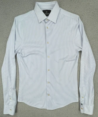 Camisa Scotch and Soda Pequeña Mediana Delgada Blanca Azul Rayas Verticales Manga Larga Foto 1 de 4