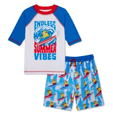 Minions Swimsuit Swim Trunk Short Rash Guard Set Boy 4 5 6 8 10 12 Despicable Me - Image 1 of 4