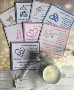 Personalised vanilla scented tealight candle wedding favours + tags (set of 10) - Picture 1 of 20
