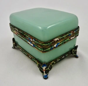 Antique Peking Glass Hinged Box, Enamel Trim - Picture 1 of 6