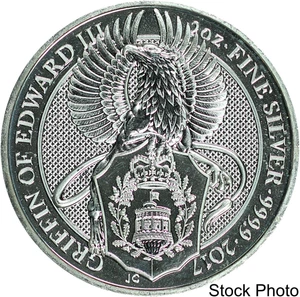 2017 U.K. £5 Queen's Beasts Griffin Of Edward III 2 oz .999 Fine Silver Coin - Picture 1 of 2