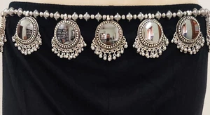 Kuchi Belly Dance Banjara Fusion Fringe Tribal Ethnic Hanging Mirror Beaded Belt - Picture 1 of 6