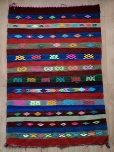 Moroccan Atlas Berber handmade Handira Vintage Style Wool Rug Carpet 135x90 cm - Picture 1 of 2