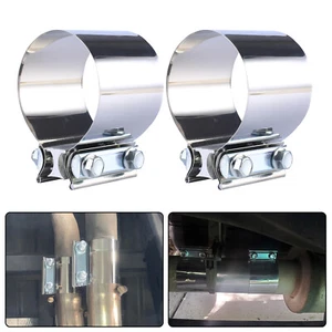 2pcs 3.5" Butt Joint Exhaust Band Clamp Muffler Sleeve Coupler Stainless Steel - Picture 1 of 7